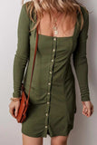 Square Neck Long Sleeve Mini Dress - Trendsi - Flyclothing LLC