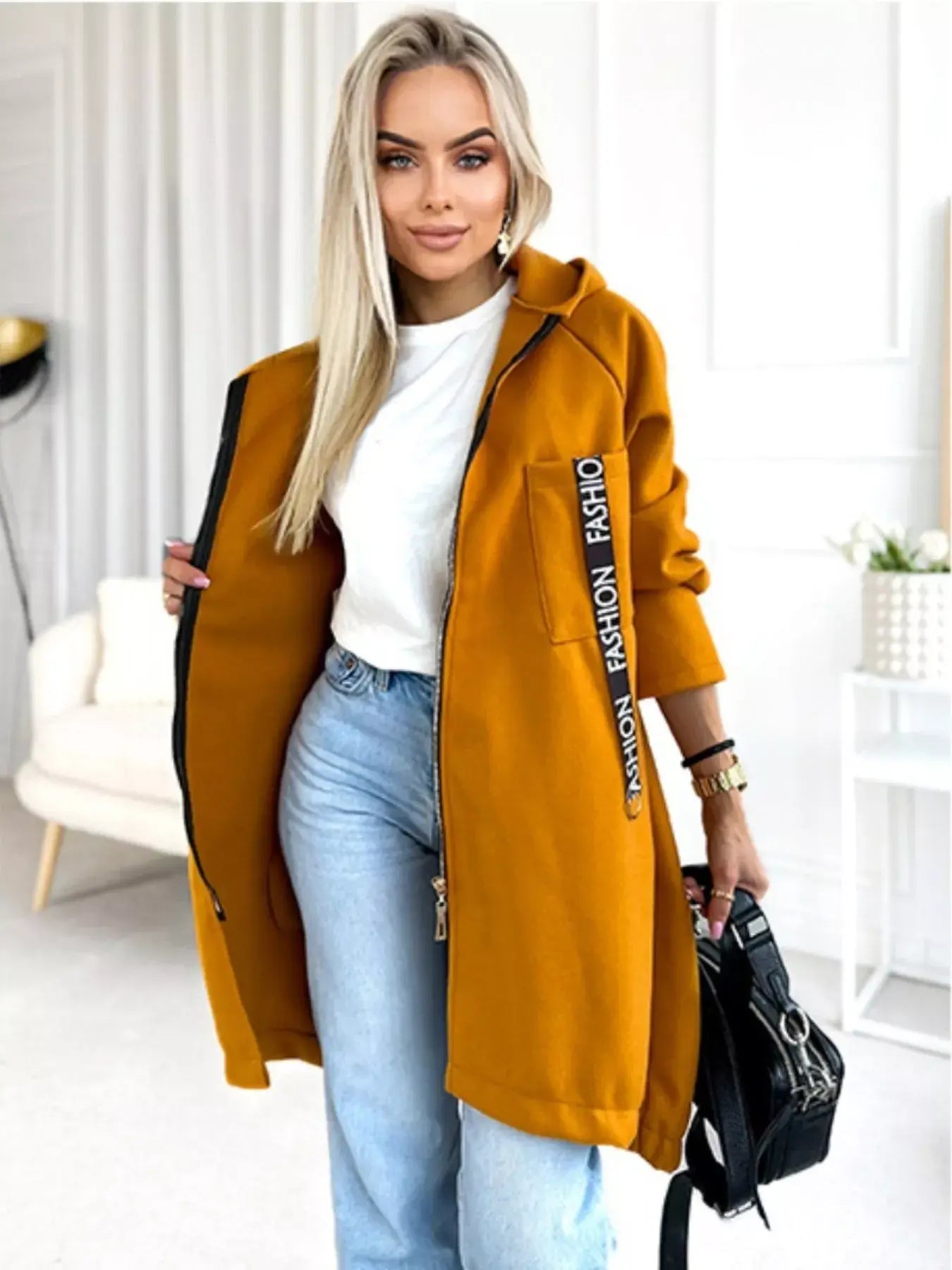 Full Size Zip Up Longline Hooded Outerwear Plus Size - Trendsi - Flyclothing LLC