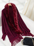 Fringe Leopard Open Front Long Sleeve Poncho - Trendsi