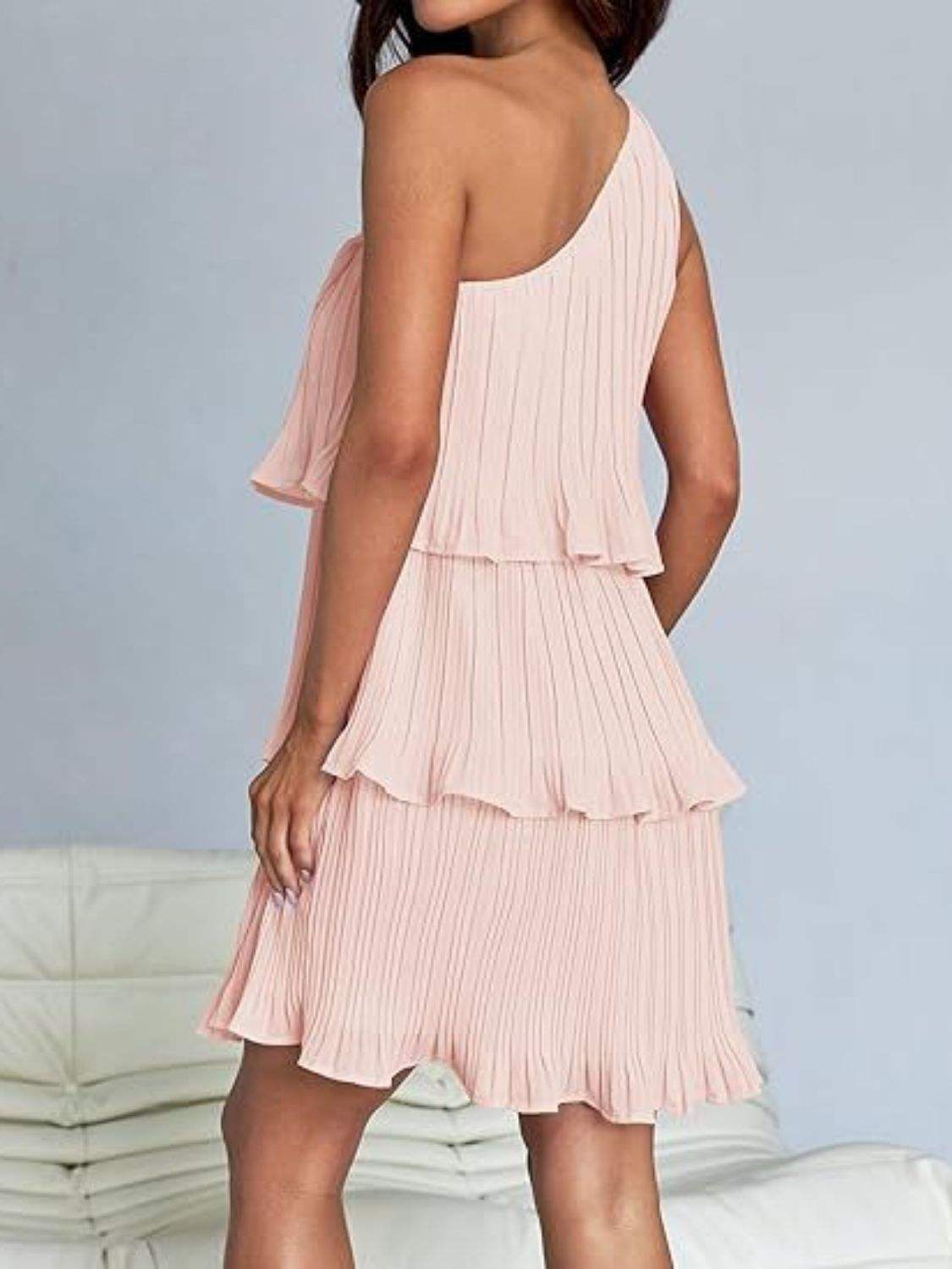 Layered Single Shoulder Mini Dress - Trendsi - Flyclothing LLC