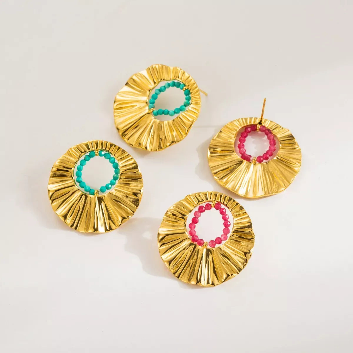 18K Gold-Plated Bead Round Earrings - Trendsi - Flyclothing LLC