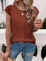 Round Neck Cap Sleeve Knit Top - Trendsi - Flyclothing LLC