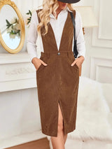 Front Slit Overall Dress with Pockets - Trendsi - Flyclothing LLC