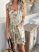 Devine Printed Tie Shoulder Overalls with Pockets - Trendsi - Flyclothing LLC