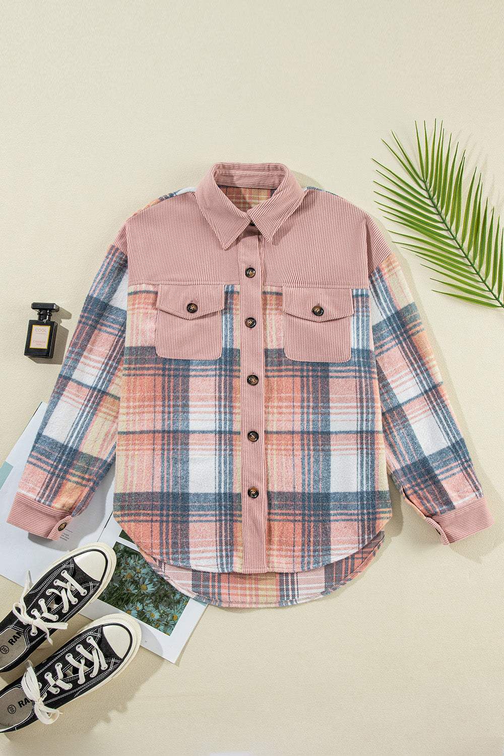 Plaid Button Up Long Sleeve Shacket - Trendsi - Flyclothing LLC