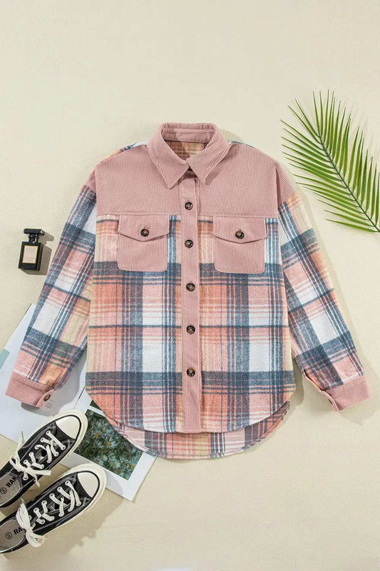 Plaid Button Up Long Sleeve Shacket - Trendsi - Flyclothing LLC