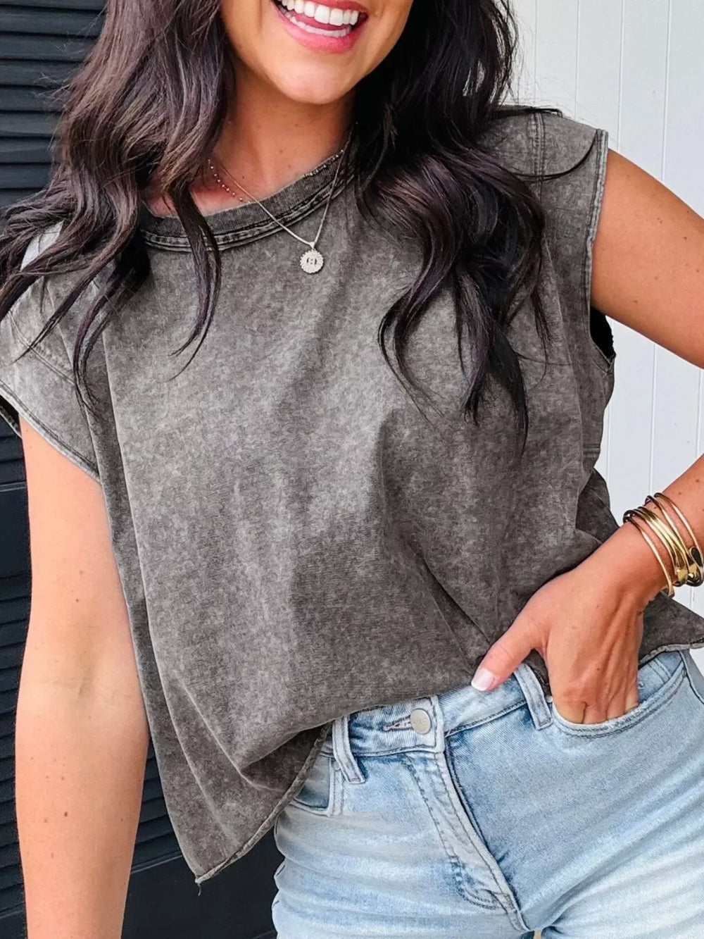 Vintage Wash Sleeveless Tank Top - Trendsi - Flyclothing LLC