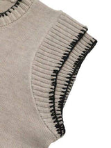 Perfee Contrast Trim Round Neck Cap Sleeve Knit Top - Trendsi - Flyclothing LLC