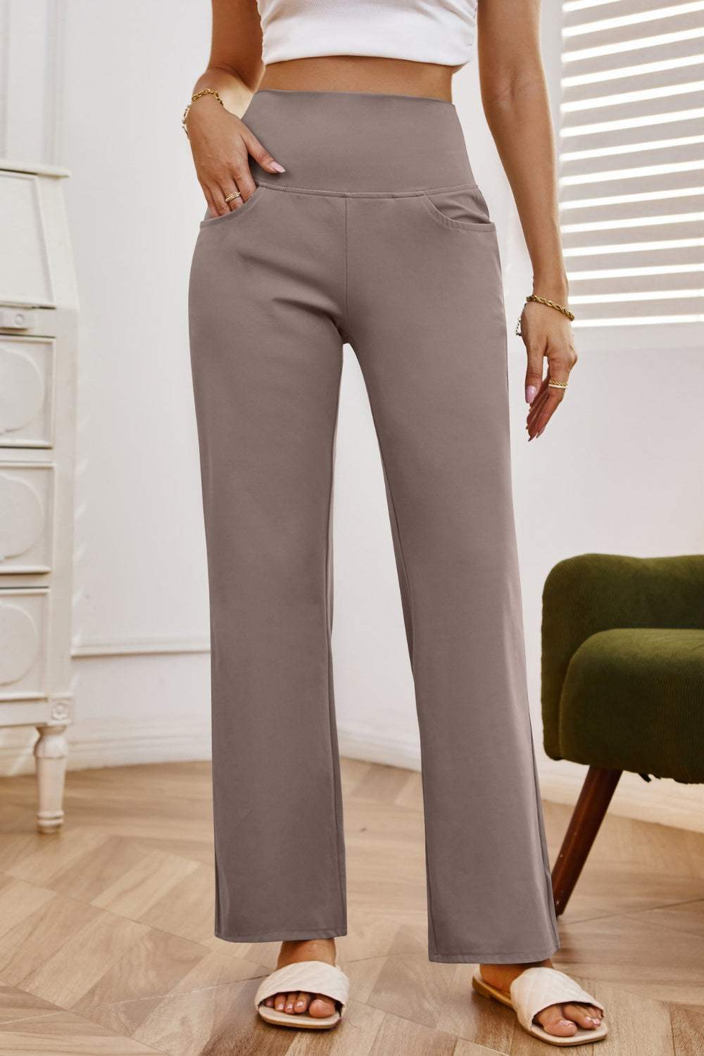 High Waist Wide Leg Pants with Pockets - Trendsi - Flyclothing LLC