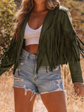 Cropped Fringe Faux Suede Jacket - Trendsi - Flyclothing LLC