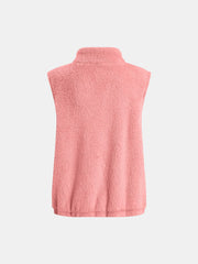 Full Size Fuzzy Zip Up Vest Coat with Pockets - Trendsi