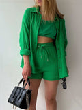 Textured Button Up Shirt and Shorts Set - Trendsi - Flyclothing LLC