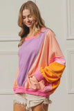 BiBi Color Block Exposed Seam Sweatshirt with Pockets - Trendsi - Flyclothing LLC