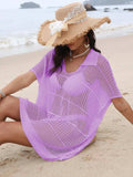 Hollow Out Collared Neck Cover-Up - Trendsi - Flyclothing LLC