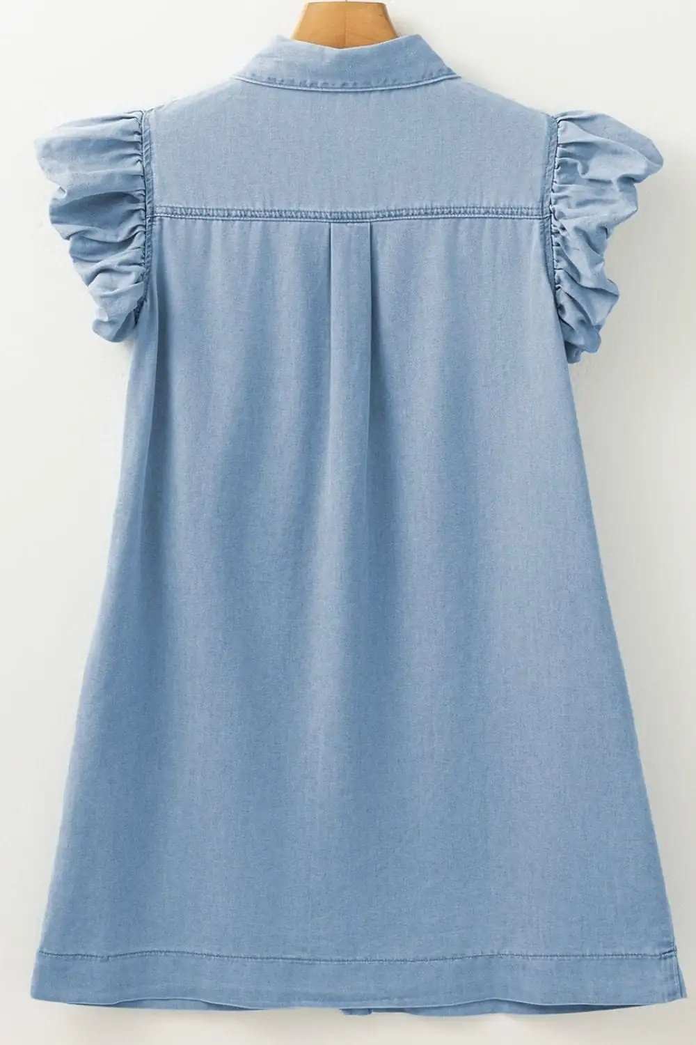 Smocked Collared Neck Cap Sleeve Denim Dress - Trendsi - Flyclothing LLC