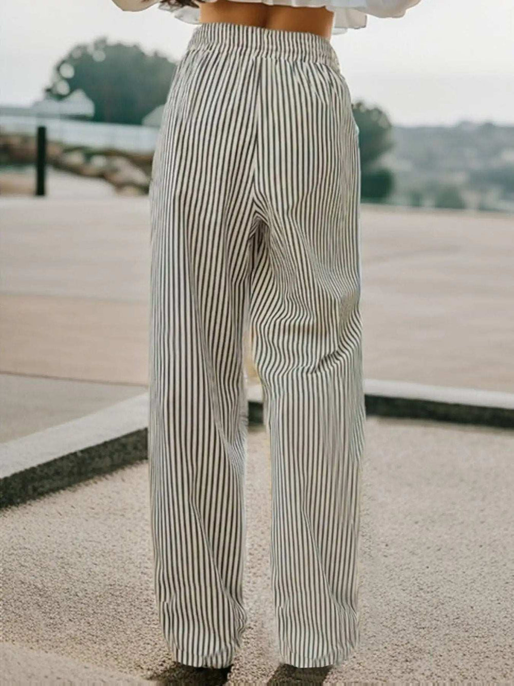 Drawstring Striped Elastic Waist Pants - Trendsi - Flyclothing LLC