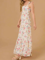 Floral Smocked Tiered Maxi Dress with Tie Straps - Trendsi - Flyclothing LLC