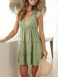 Full Size Frill V-Neck Tie Shoulder Mini Dress - Trendsi - Flyclothing LLC