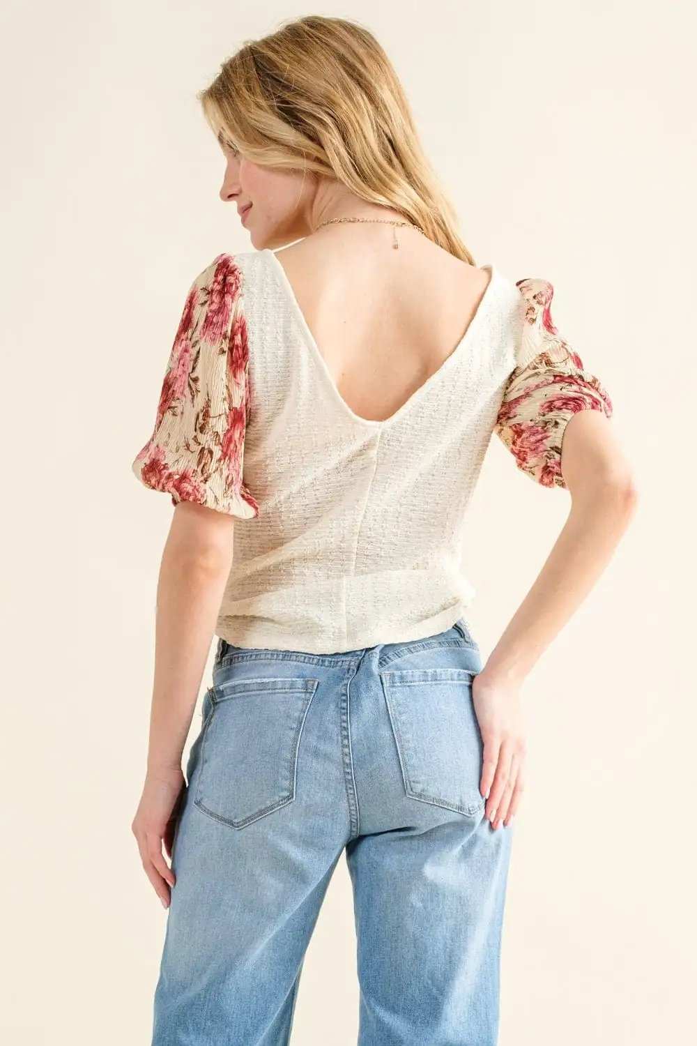 And The Why Full Size Floral Print Textured Sleeve Knit Top - Trendsi - Flyclothing LLC