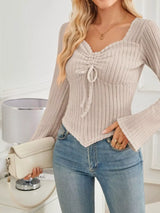 Ribbed Knit Drawstring Long Sleeve T-Shirt - Trendsi - Flyclothing LLC