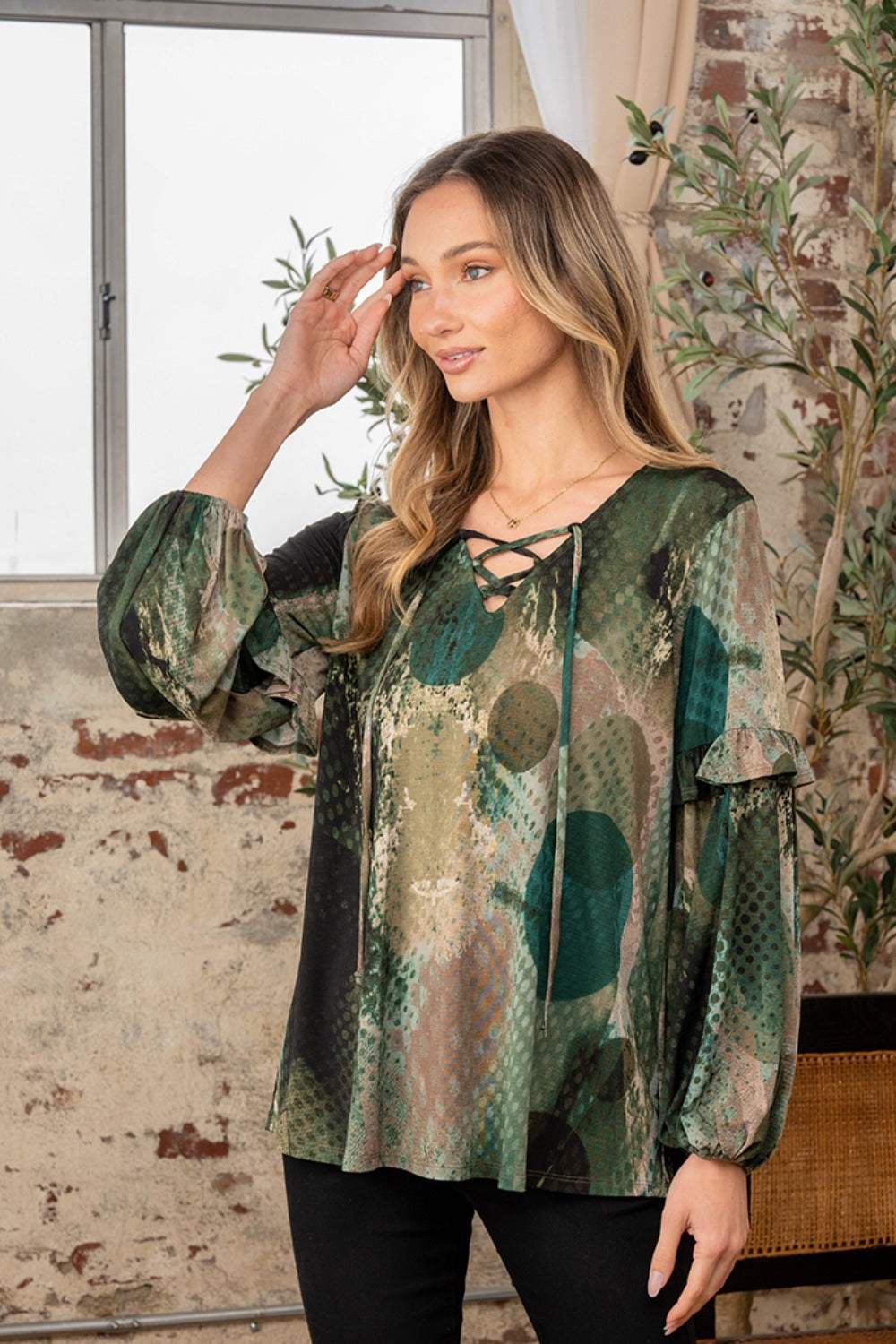Sew In Love Full Size Snakeskin Print Long Sleeve Top with Ruffle - Trendsi - Flyclothing LLC
