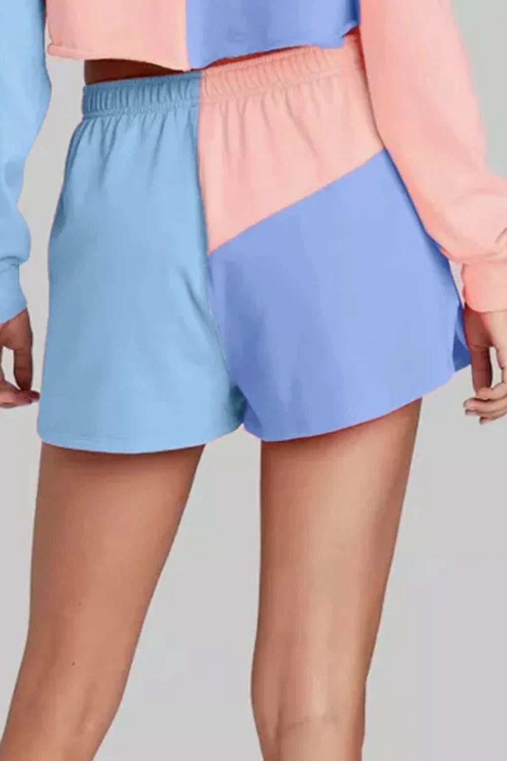 Color Block Round Neck Top and Shorts Set - Trendsi - Flyclothing LLC