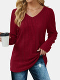 V-Neck Long Sleeve T-Shirt - Trendsi - Flyclothing LLC
