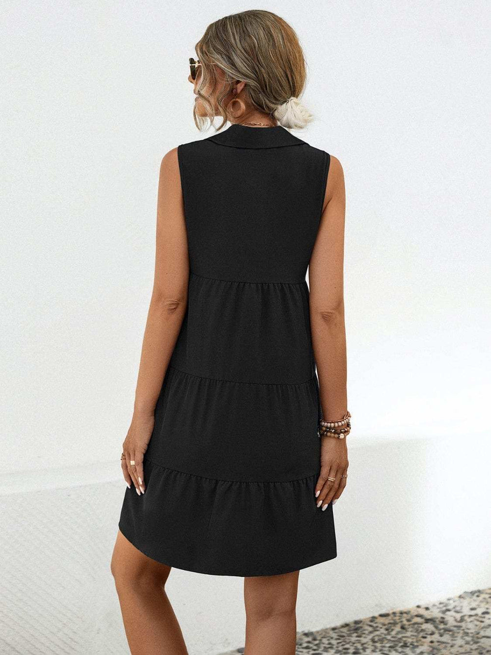 Button Up Sleeveless Mini Dress - Trendsi - Flyclothing LLC