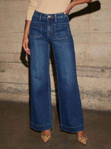 High Rise Front Pocket Patch Wide Leg Jeans - Trendsi - Flyclothing LLC