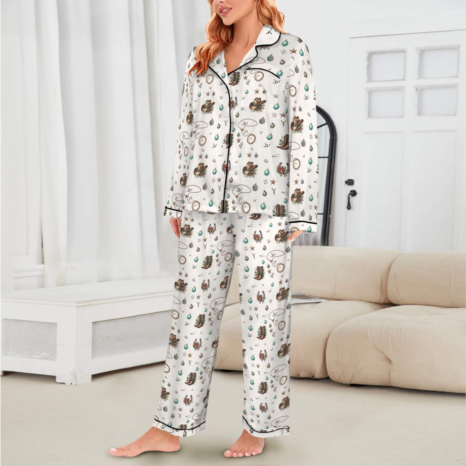 Baha Ranch Boots and Brands Western Christmas Long Satin Pajamas - Baha Ranch Western Wear - Flyclothing LLC