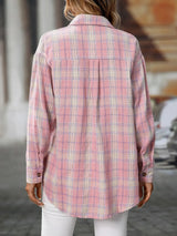 Plaid Button-Down Oversized Shirt - Trendsi - Flyclothing LLC
