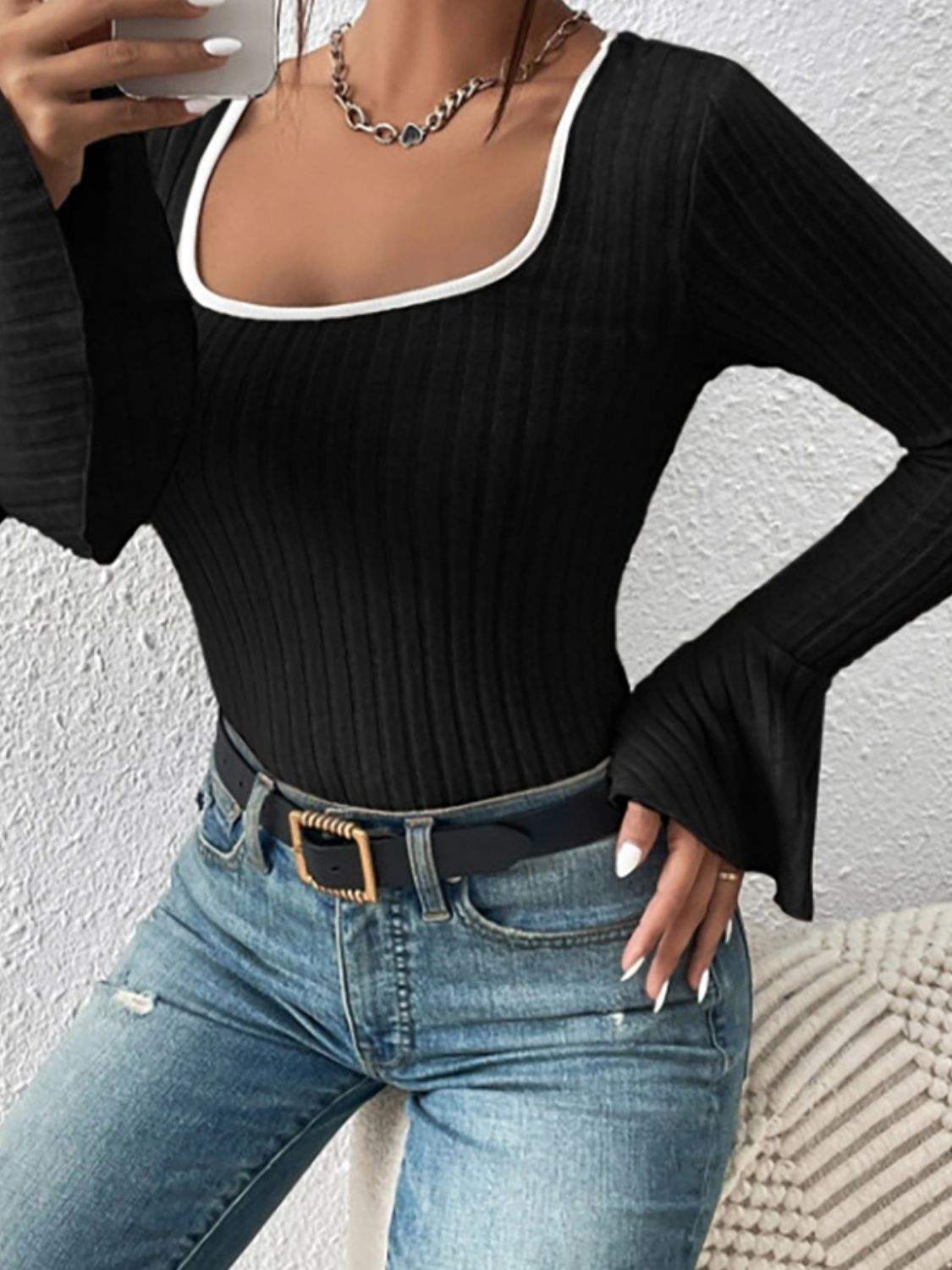 Scoop Neck Long Sleeve T-Shirt - Trendsi - Flyclothing LLC