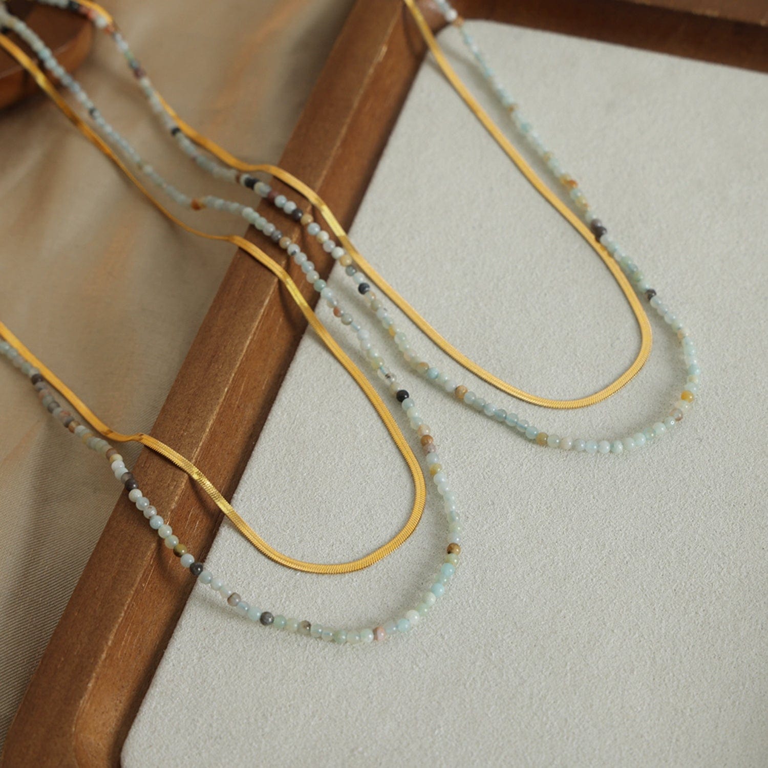 Beaded Titanium Steel Double-Layered Necklace - Trendsi