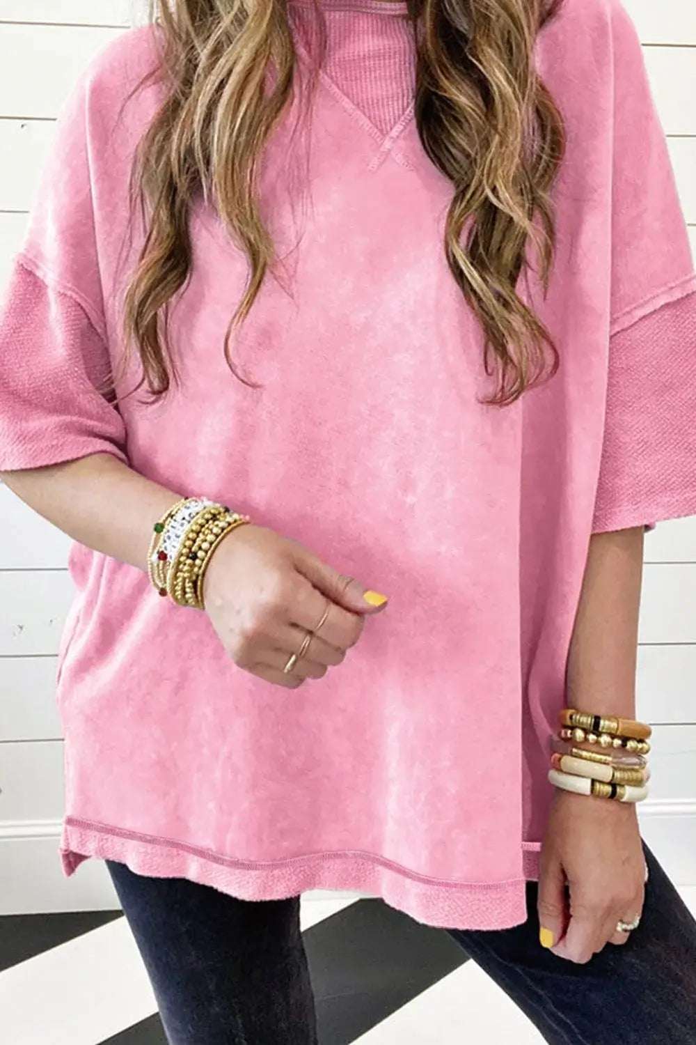 Mineral Wash Drop Shoulder Round Neck T-Shirt - Trendsi - Flyclothing LLC