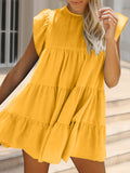 Ruched Round Neck Cap Sleeve Mini Dress - Trendsi