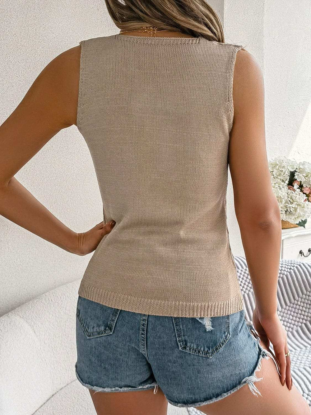 Openwork V-Neck Knit Vest - Trendsi - Flyclothing LLC