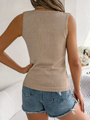 Openwork V-Neck Knit Vest - Trendsi