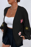 Floral Applique Drop Shoulder Open Front Cardigan - Trendsi - Flyclothing LLC
