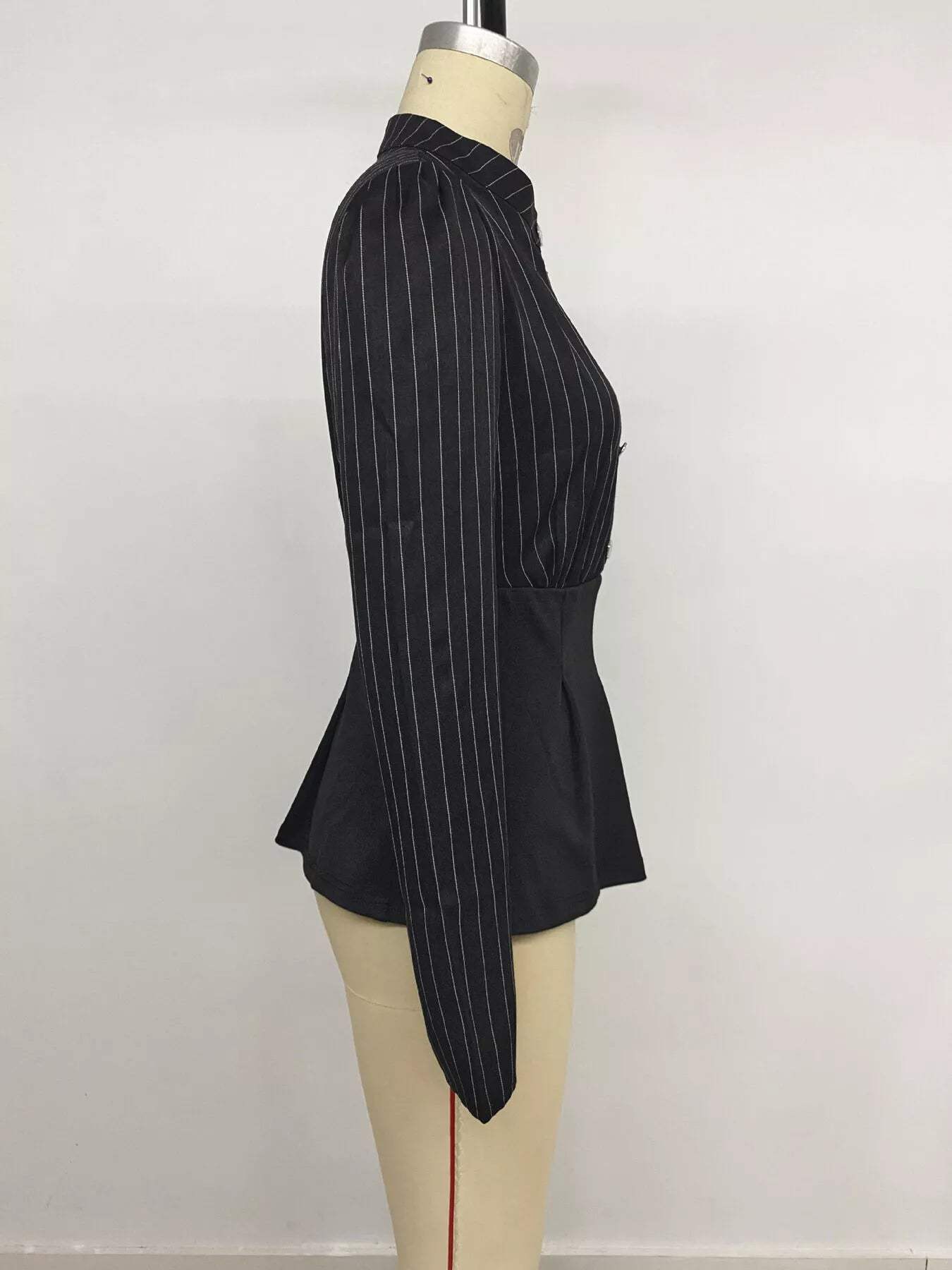 Striped Long Sleeve Peplum Blouse - Trendsi - Flyclothing LLC
