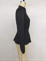 Striped Long Sleeve Peplum Blouse - Trendsi - Flyclothing LLC