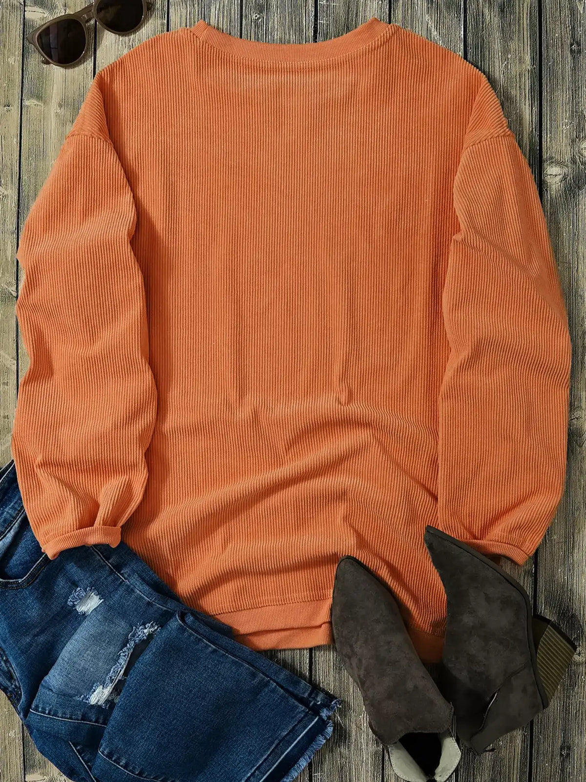 Halloween Leopard Pumpkin Patchwork Ribbed Sweatshirt - Trendsi - Flyclothing LLC