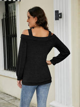 Cold Shoulder Cutout Square Neck Blouse - Trendsi - Flyclothing LLC