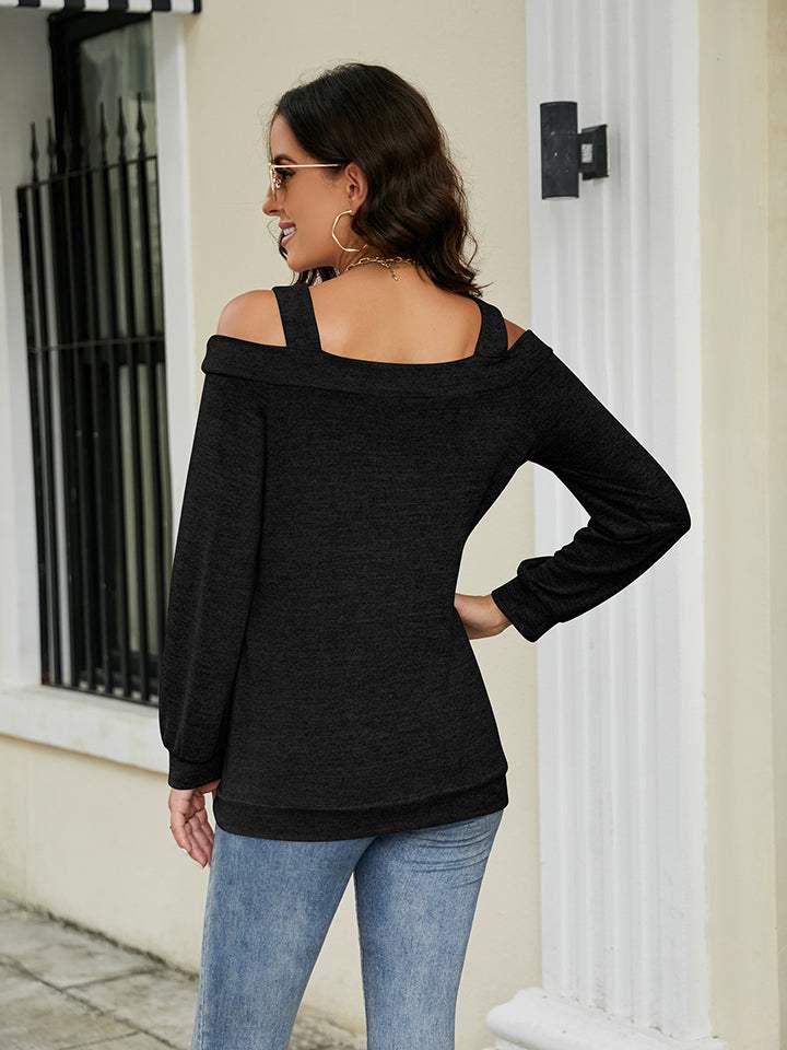Cold Shoulder Cutout Square Neck Blouse - Trendsi - Flyclothing LLC