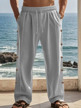 Men's Full Size Side Button Wide Leg Pants Plus Size - Trendsi - Flyclothing LLC