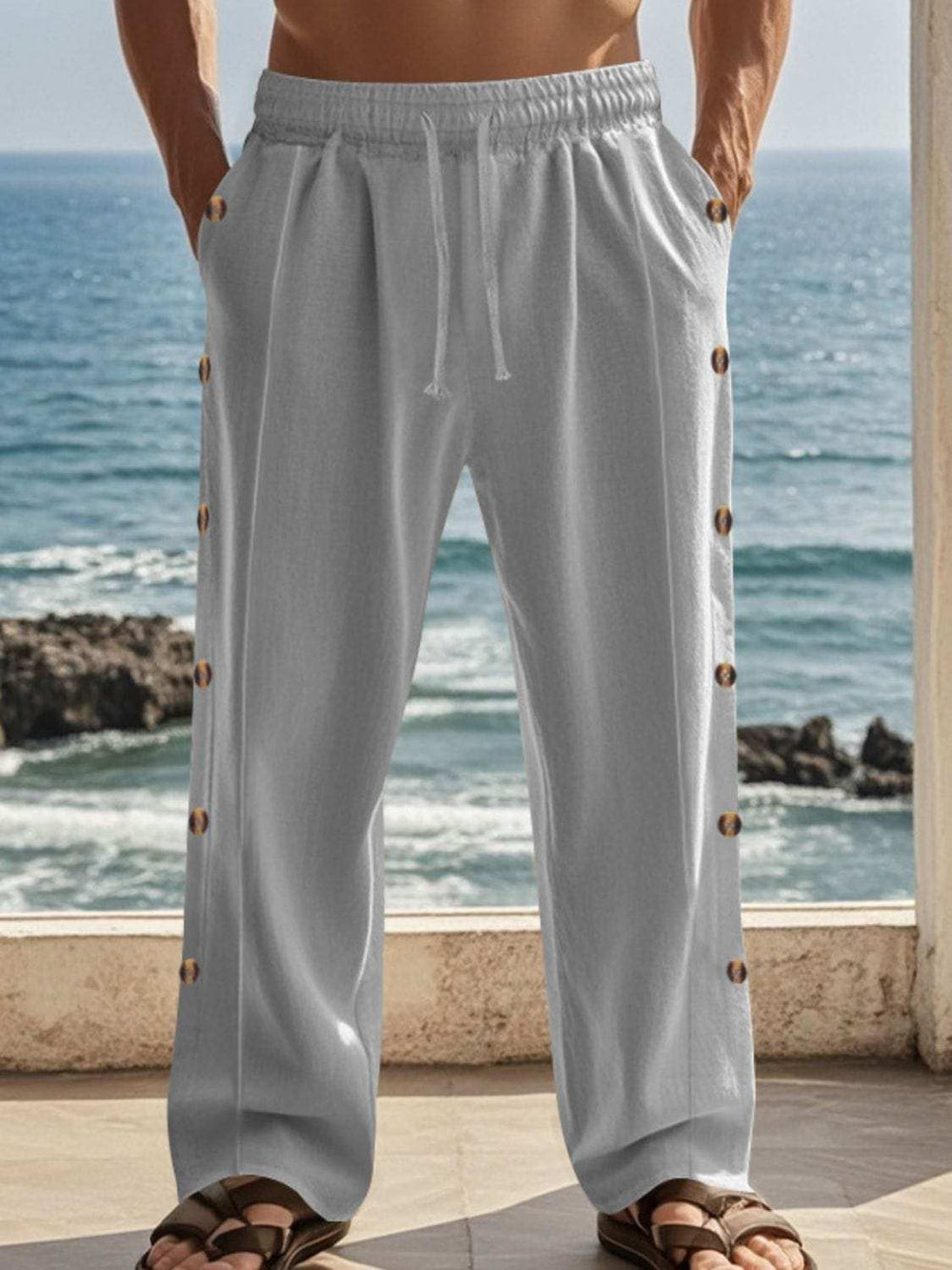 Men's Full Size Side Button Wide Leg Pants Plus Size - Trendsi - Flyclothing LLC