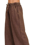 Zenana Acid Wash Fleece Palazzo Sweatpants with Pockets - Trendsi - Flyclothing LLC