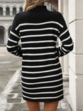 Striped Mock Neck Long Sleeve Mini Dress - Trendsi - Flyclothing LLC