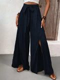 Tied Slit Wide Leg Pants - Trendsi - Flyclothing LLC