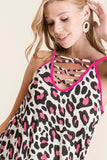 BiBi Leopard Print Caged Neck Knit Camisole - Trendsi