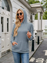 Ribbed Drawstring Long Sleeve Hoodie - Trendsi - Flyclothing LLC